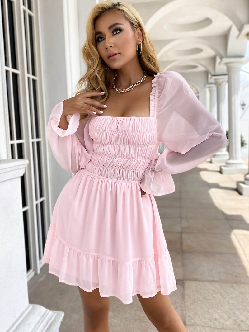 Smocked Ruffle Hem Mini Dress