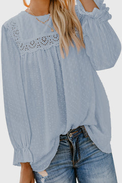 Swiss Dot Ruffle Long Sleeve Top