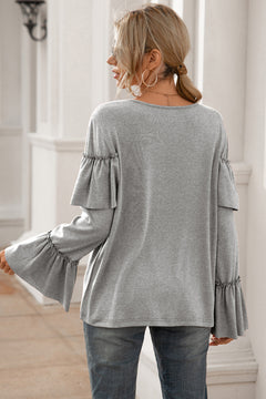 Flounce Sleeve Ruffle Trim Top