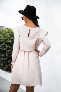 Padded Shoulder Detail Long Sleeve Dress