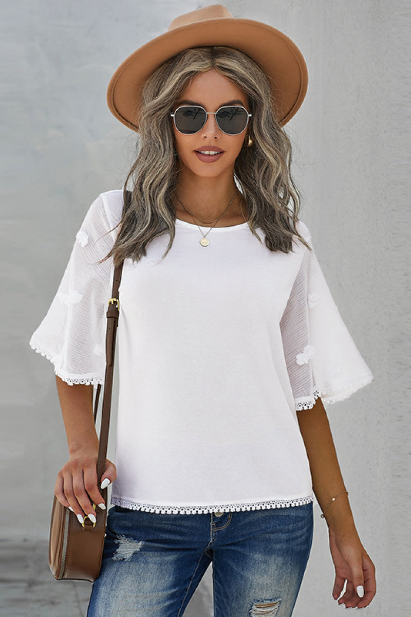 Crew Neck Kimono Sleeve Knit Top