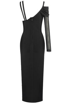 One Sleeve Pin Detail Slit Dress