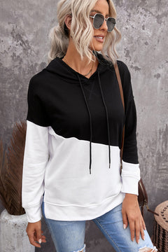 Two-Tone Drawstring Slit Hoodie