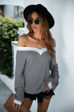 Contrast Binding Off Shoulder Top