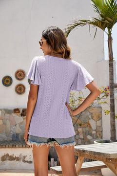 Eyelet Flutter Sleeve Short Sleeve Top