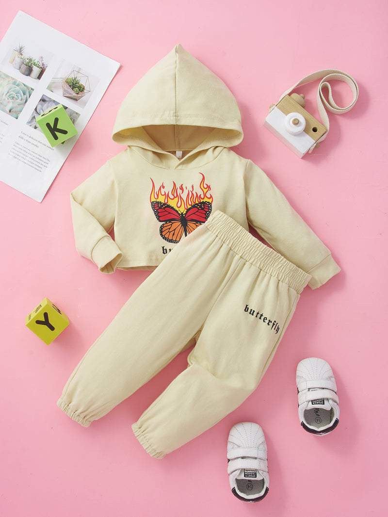 Baby Girl Butterfly Graphic Hoodie and Pants Set