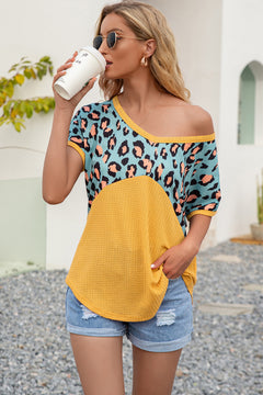 Leopard Color Block Cut Out Back Top