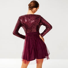 Sequin Surplice A-Line Tulle Dress