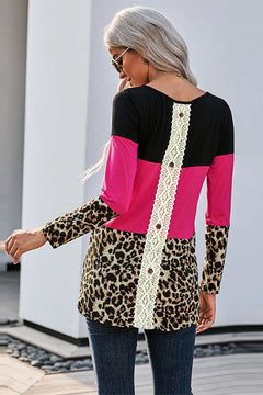 Lace Back Leopard Cut & Sew Tee