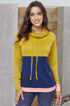 Color Block Raglan Sleeve Drawstring Sweatshirt