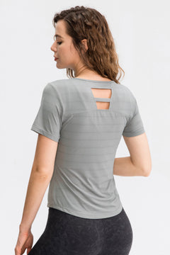 Breathable Cutout Curved Hem Tee Shirt