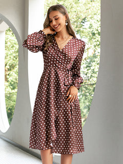 Polka Dot Tie-Waist Surplice Wrap Dress