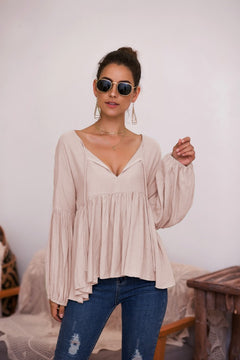 Puff Long Sleeve Pleated Top