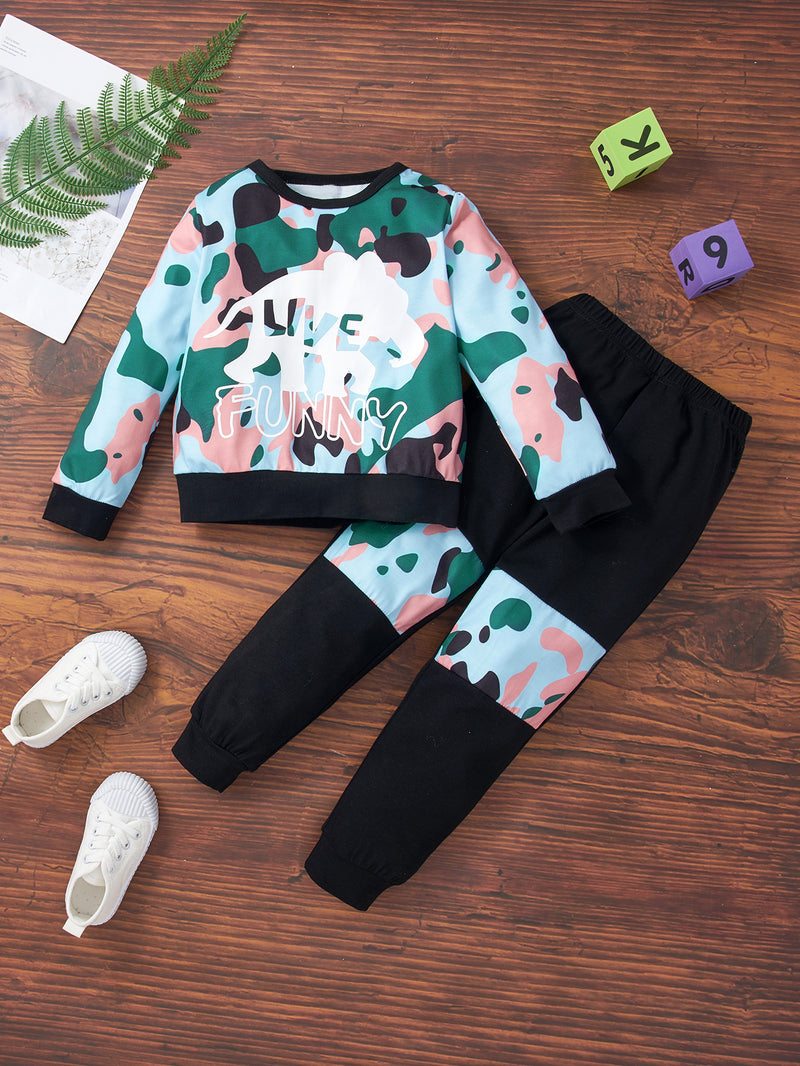 Kids Camouflage Elephant Graphic Tee and Joggers Set