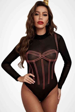 Contrast Stitching Sheer Bodysuit