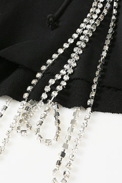 Rhinestone Chain Dropped Shoulder Cropped Hoodie