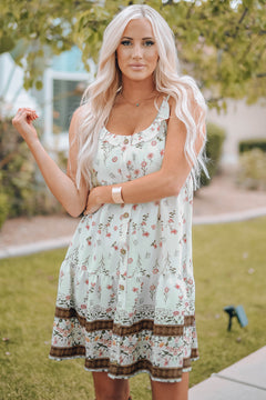 Floral Button Front Ruffled Babydoll Dress