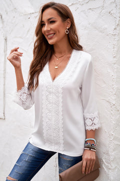 Crochet Detail V-Neck Blouse