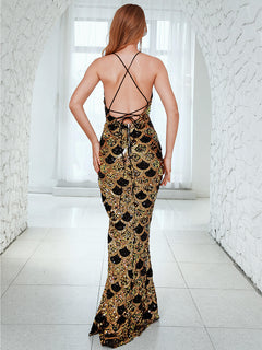 Sequined Backless Split Dress