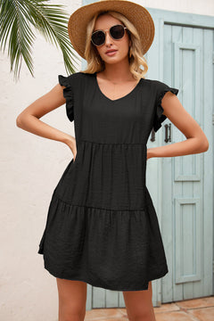 Tiered Ruffle Hem and Sleeve Dress