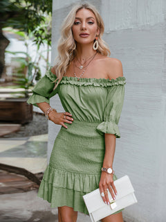 Frill Trim Off-Shoulder Layered Mini Dress