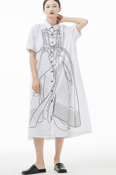 Graphic Button Front Midi Shirt Dress