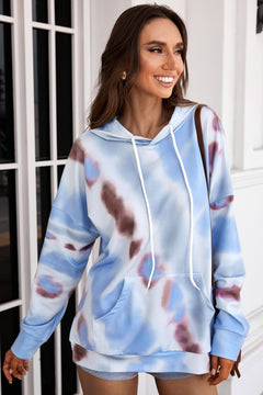 Dropped Sleeve Tie-dye Hoodie with Drawstring