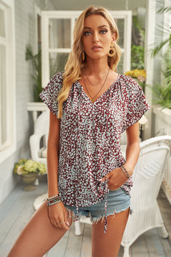 Fashion Print V-neck Fantasy Fluttering Blouse