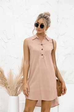 Sleeveless Slit Shirt Dress