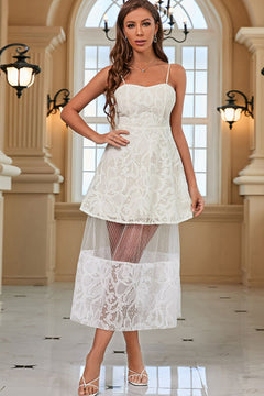 Spaghetti Strap Spliced Mesh Lace Dress