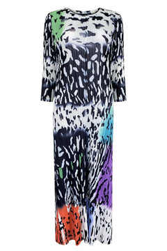 Printed Accordion Pleated Three-Quarter Sleeve Dress