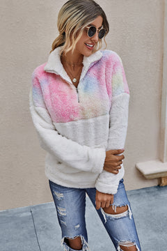 Tie Dye Quarter Zipper Teddy Top