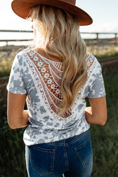 Printed Crochet Lace Tee