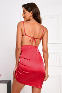 Ruched Tie-Back Asymmetrical Spaghetti Strap Dress