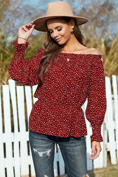 Polka Dot Off Shoulder Ruffle Top