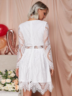 Spliced Lace Eyelash Detail Zip-Back Dress