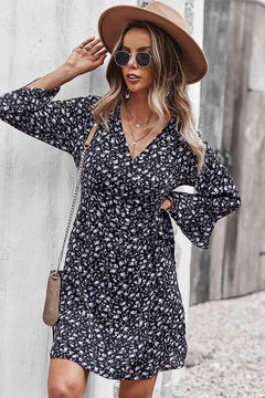 Floral Flare Sleeve Wrap Dress