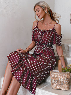 Polka Dot Tie-Waist Ruffle Hem Dress