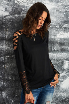 Crisscross Spliced Lace Top