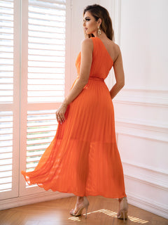 One-Shoulder Pleated Sleeveless Dress