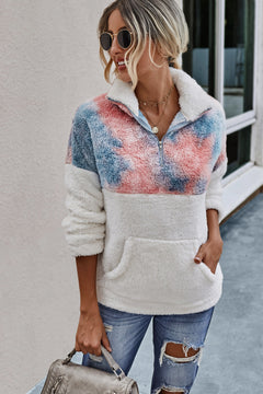 Tie Dye Quarter Zipper Teddy Top