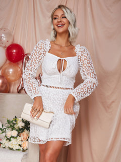 Cutout Tie Front Zip-Back Lace Dress