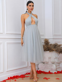 Halter Neck Backless Tulle Dress