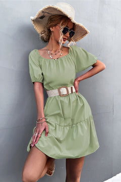 Puff Sleeve Square Neck Tiered Dress