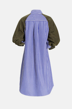 Contrast Striped Lantern Sleeve Shirt Dress