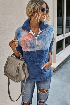 Tie Dye Quarter Zipper Teddy Top