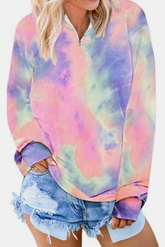 Tie-Dye Half Zip Drawstring Hoodie