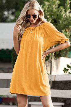 Puff Sleeve Tie Back Smock Dress