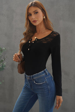 Contrast Lace Button Up Top