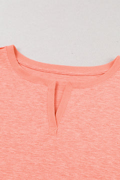 Ribbed Trim Seam Detail Notched Top